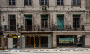 Portugal. 2016. Fast changing Lisbon. Traditional shops close one after the other like here in the Rua dos Fanqueiros. Hotels and bed & breakfasts spring up like mushrooms.