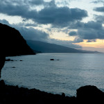 Portugal, Azores, Pico. 2007. The coast near Ribeirinha at sunset.