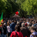 Portugal, Lisbon, Avenida da Liberdade. 2014. The Carnation Revolution brought an end to four decades of dictatorship on 25 April 1974. A huge crowd celebrates 40 years of freedom and democracy.