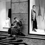 Portugal, Lisbon, 1996. Blind Mr. Ferreira plays his Portuguese guitar in the downtown Rua Augusta.