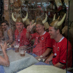 Portugal, Lisbon, Rossio. 2011. Norwegian football supporters prepare for a match against the Portuguese national team.