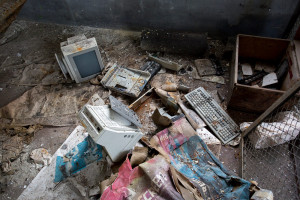 Portugal, Beira Litoral, Casal do Ermio. 2014. The office of the abandoned hydro-electric power station.