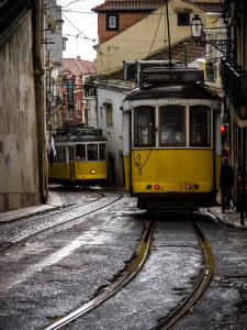 Portugal, Lisbon. 2015. Tram line 28 in Alfama.