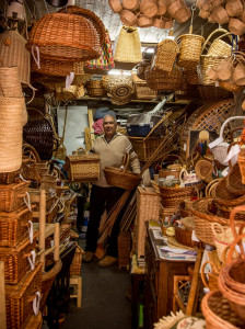 Portugal, Lisbon, Príncipe Real. 2015. António Mendonça Tavares in his traditional basket shop.