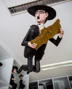 Portugal, Lisbon. 2015. A caricature of famous Portuguese poet and writer Fernando Pessoa (1988-1935) in the 'Casa Fernando Pessoa' cultural center in the neighbourhood of Campo de Ourique.