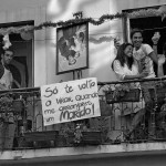 Portugal, Alfama. June 2011. The annual celebrations of Santo António (Saint Anthony). The sign reads: "I will only turn you upright again if you find me a husband!"