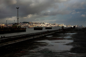 Portugal, Almada, Margueira. 2011. View from a dock of the Lisnave shipyards at the city of Lisbon.