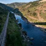 Portugal, Trâs-os-Montes. 2010. The Tua railway heading south, as seen from Brunheda.