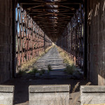 Portugal, Douro valley, Pocinho. 2015. Abandoned railway bridge. Closed for traffic in 1988