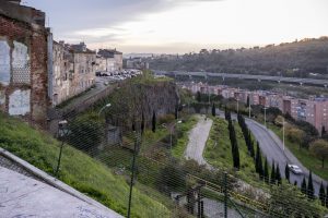 Portugal, Lisbon, Alcântara. 2016. The once infamous drugs trafficking neighbourhood of Casal Ventoso was partly demolished in 1999 with 248 families being relocated in the newly built Quinta do Cabrinha apartment blocks down in the valley.