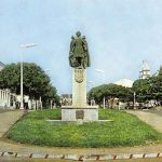 Africa, Guinea-Bissau, capital Bissau. Postcard, 1971. The statue of the Portuguese explorer Nuno Tristão at its original location at the central avenue of Bissau. After independence in 1974 it was removed and dumped in far-away Cacheu.