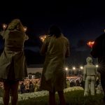 Portugal, Estremadura, Cova de Iria, Fatima. 2017. The candle procession is considered one the highlights of the Fatima pilgrimage. Pilgrims burn candles next to the statue of the two shepherds Francisco and Jacinta Marto who witnessed the apparitions of Virgin Maria exactly hundreds years before.