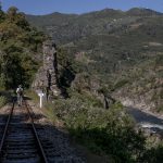 Portugal, Alto Douro, near São Lourenço (marker 15). 2010. The Tua railway along the valley of River Tua. Six years before this natural river was turned into a storage reservoir.