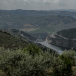 Portugal, Alto Douro. 2017. View from the village of Talhariz towards the Foz Tua Dam near the confluence of the Rivers Tua and Douro.